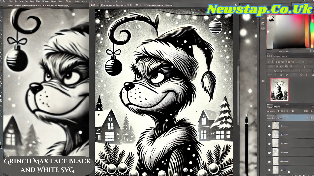 Grinch Max Face Black and White SVG